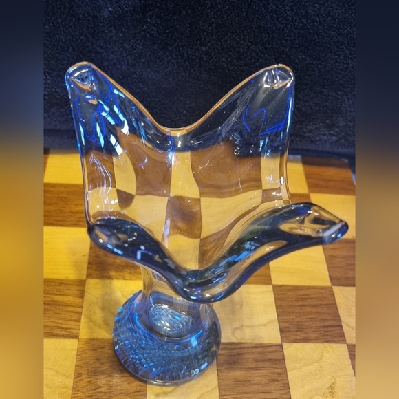 Mid century modern blue swung glass vase - Picture 4 of 6
